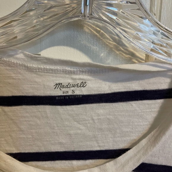 Madewell Women's Striped White and Navy Asymmetrical Top - Picture 2 of 5